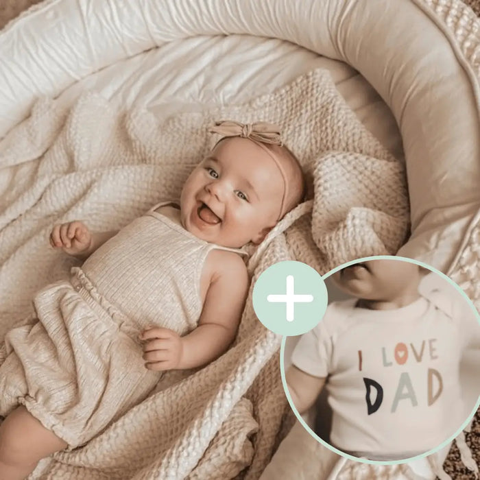 Macrame Oval Play Mat & Love Dad Bodysuit Bundle by Finn + Emma