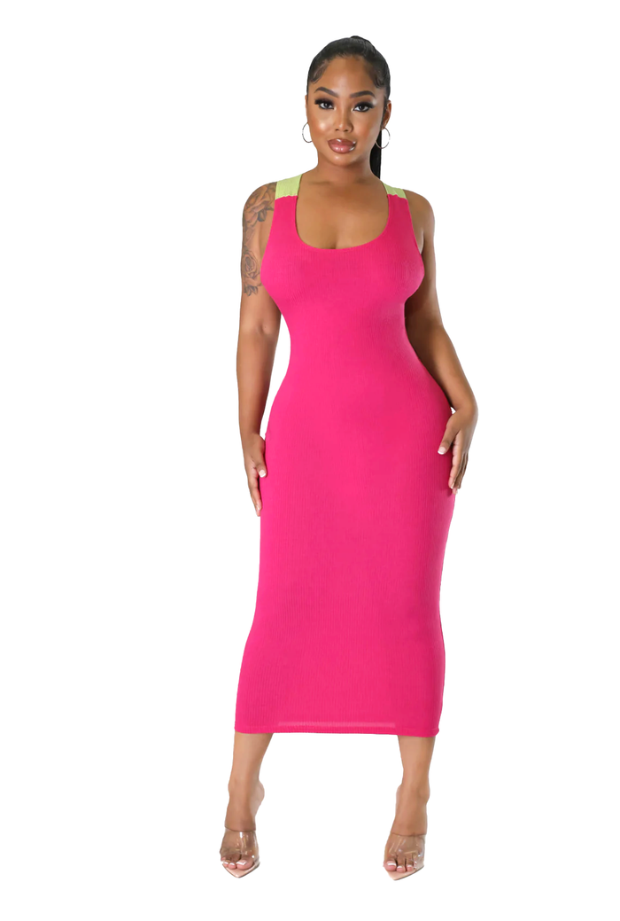 Ribbed Tank Criss Crossed Back Tie Dress by The House of Stylez