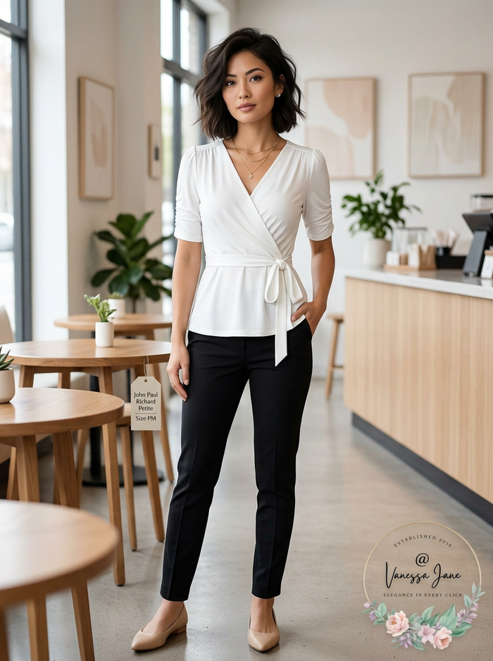 John Paul Richard Petite Ruched Belted Top, Size PM by Vanessa Jane