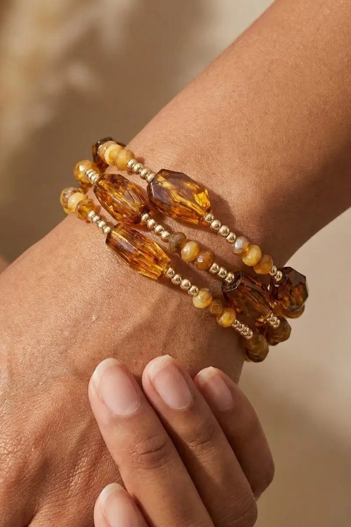 Marble Resin And Mini Metallic Beaded Bracelet Set by Boutique 23