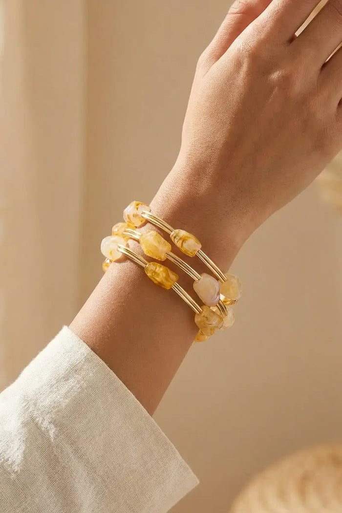Marble Resin Stones And Metallic Tubes Bracelet Set by Boutique 23
