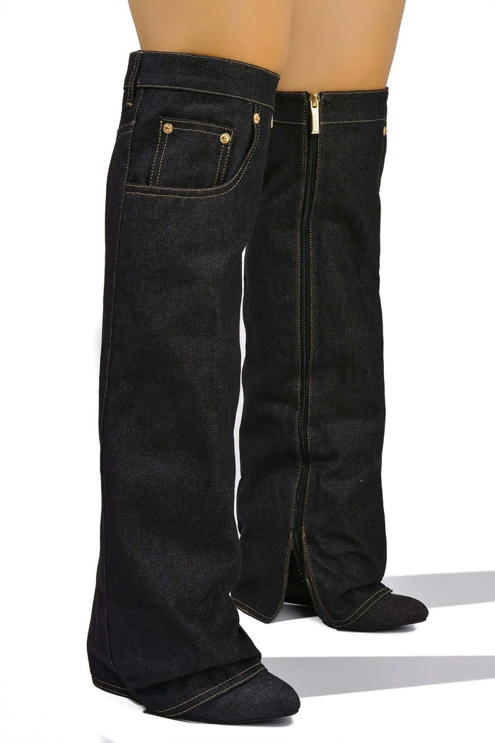 Marget -Black Denim {4" Block Heel ...Not a Wedge Heel} by The House of Stylez