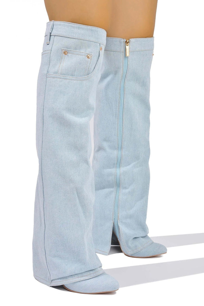 Marget -Light Blue Denim {4" Block Heel ...Not a Wedge Heel} by The House of Stylez