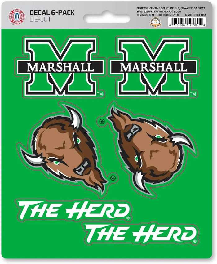 Marshall University Thundering Herd 6-Piece Decal Sticker Set, 5x6 Inch Sheet, Gift for football fans for any hard surfaces around home, automotive, personal items by Fielders Choice