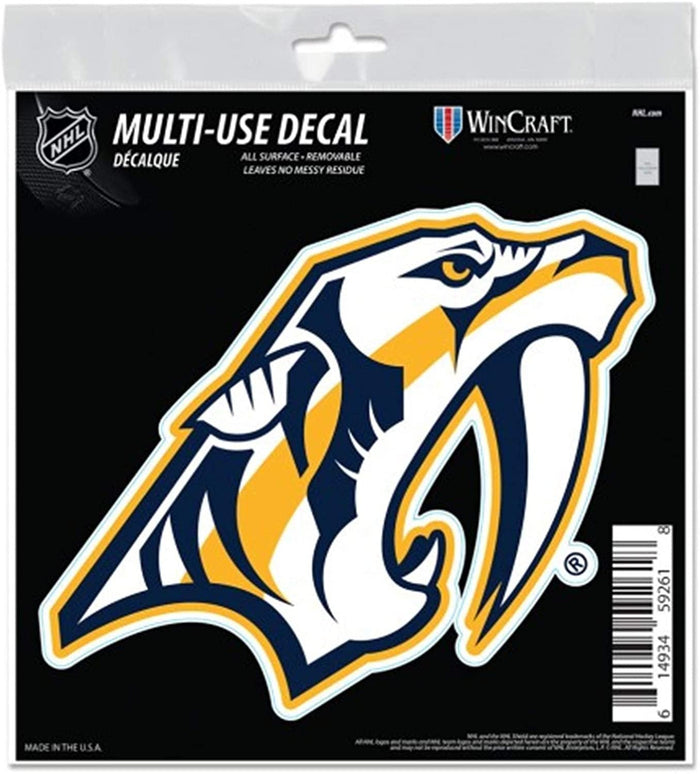Nashville Predators 6 Inch Decal Sticker, Flat Vinyl, Die Cut, Primary Design, Full Adhesive Backing