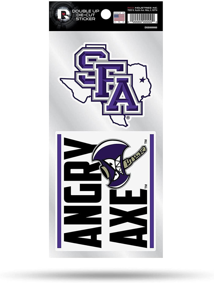 Stephen F. Austin University Lumberjacks SFA 2-Piece Double Up Die Cut Sticker Decal Sheet, 4x8 Inch