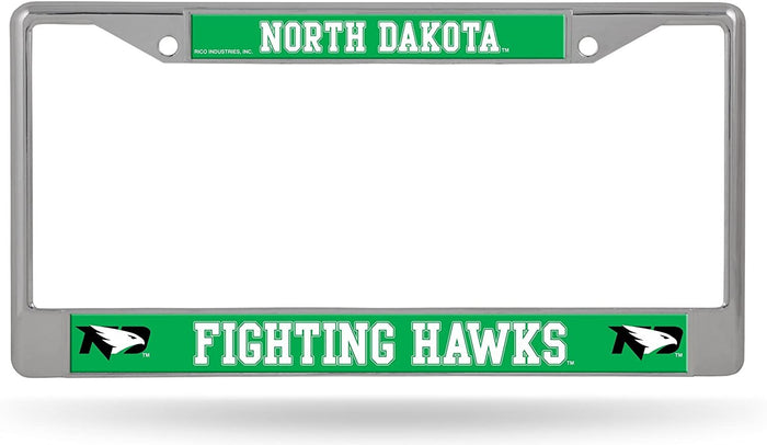 University of North Dakota Fighting Hawks Metal License License Plate Frame Chrome Tag Cover, 12x6 Inch