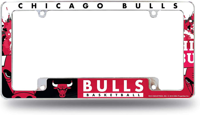 Chicago Bulls Metal License License Plate Frame Tag Cover, All Over Design, 12x6 Inch