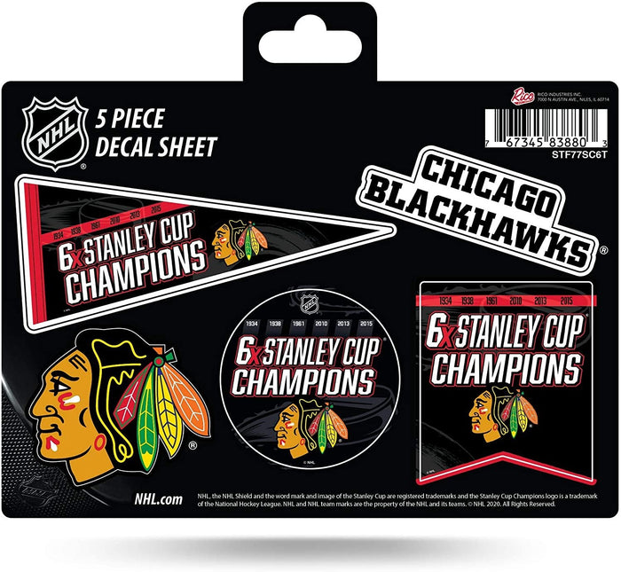 Chicago Blackhawks Decal Sticker 6X Time Champions 5 Piece Multi Sheet Flat Vinyl Emblem Hockey