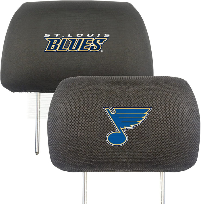 St Louis Blues Premium Auto Head Rest Covers, Black, Embroidered, 14x10 inch, Elastic, 2-Piece