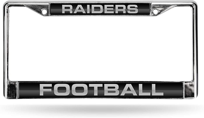 Las Vegas Raiders Chrome Metal License Plate Frame Tag Cover, Laser Acrylic Mirrored Inserts, 12x6 Inch