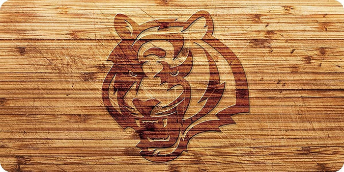 Cincinnati Bengals Premium Laser Cut Tag License Plate, Woodgrain Style, Mirrored Acrylic Inlaid, 12x6 Inch