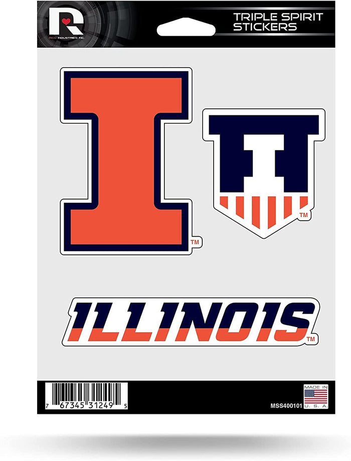 Illinis Fighting Illini Triple Sticker Decal Sheet 3-Piece