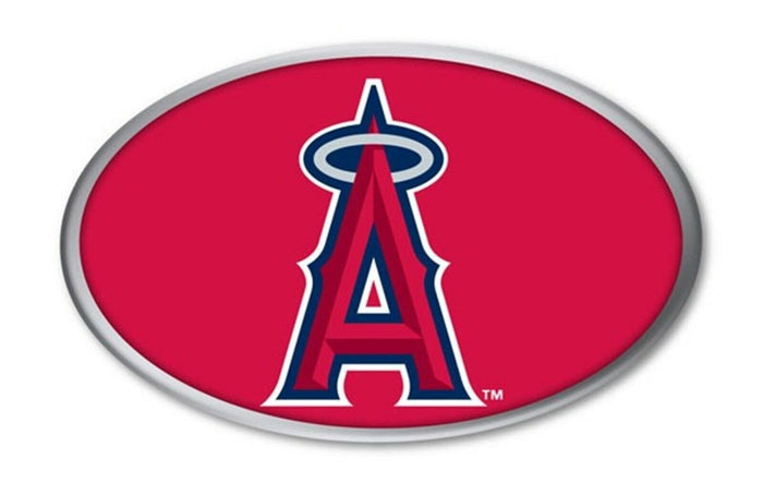 Los Angeles Angels Premium Aluminum Metal Auto Emblem, Raised 3D Effect, Oval Shape, Full Adhesive Backing