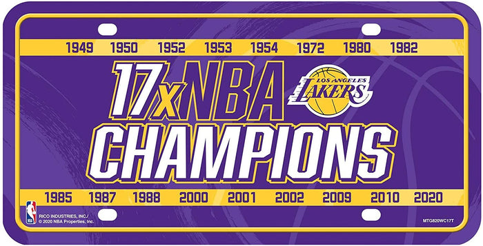 Los Angeles Lakers Metal Auto Tag License Plate, 17-Time Champions, 6x12 Inch