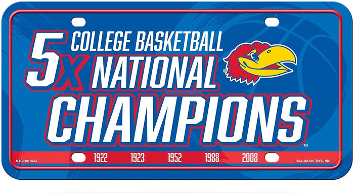 Kansas Jayhawks 5X Time Champions Carbon Fiber Metal License Plate 6x12 Inch