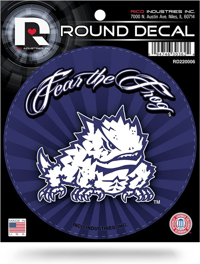 Texas Christian University Horned Frogs TCU 4 Inch Round Sticker Decal Flat Vinyl Full Adhesive Backing