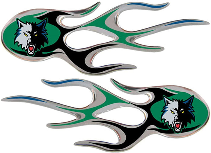 Minnesota Timberwolves Pair of Decal Sticker Emblem, Air Puffed Raised, Micro Flame Design, Full Adhesive Backing, 2x5 Inch Each
