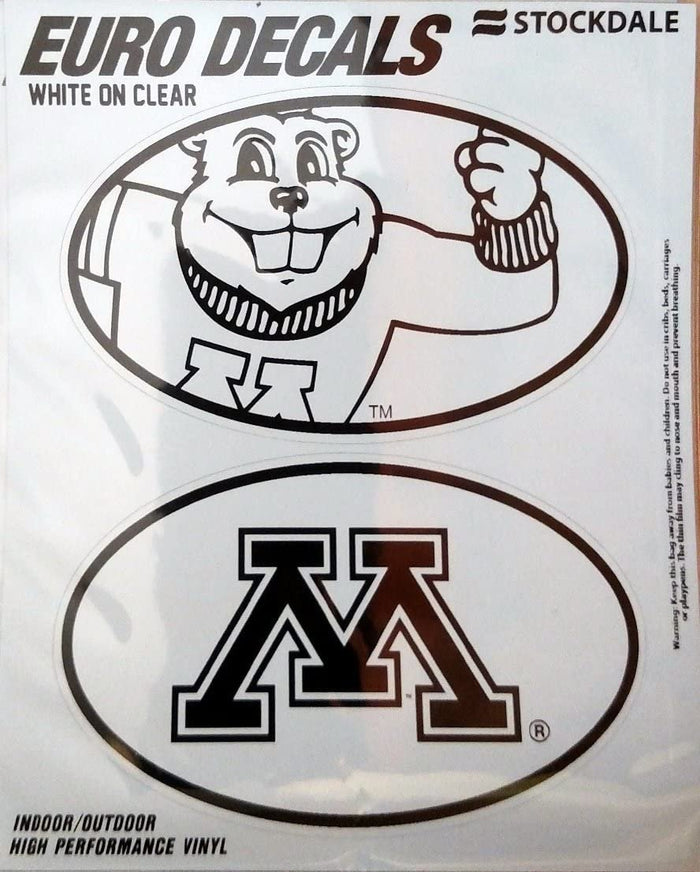University of Minnesota Golden Gophers 2-Piece White and Clear Euro Decal Sticker Set, 4x2.5 Inch Each