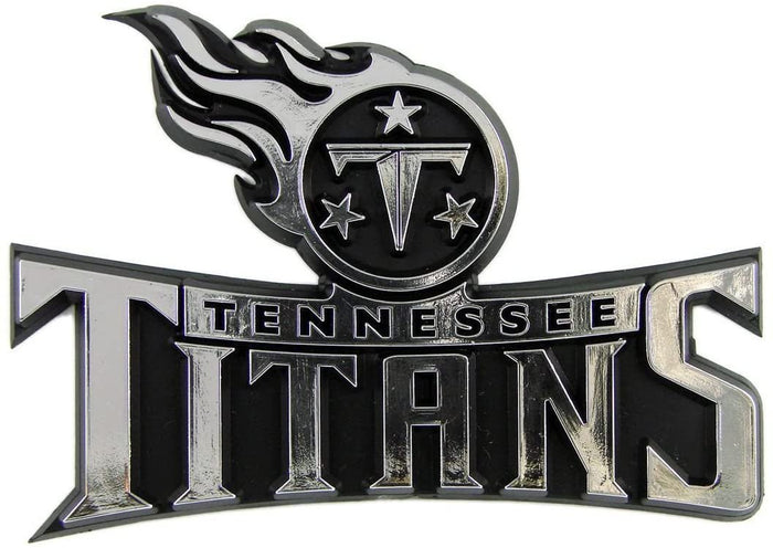 Tennessee Titans Auto Emblem, Silver Chrome Color, Raised Molded Shape Cut Plastic, Adhesive Tape Backing