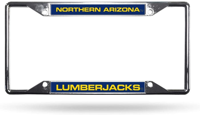 Northern Arizona University Lumberjacks Metal License Plate Frame Chrome Tag Cover, Laser Acrylic Mirrored Inserts, 12x6 Inch