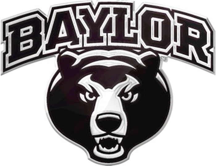 Baylor University Bears Premium Solid Metal Raised Auto Emblem, Mascot Logo, Shape Cut, Adhesive Backing