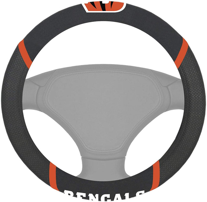 Cincinnati Bengals Steering Wheel Cover Premium Embroidered Black 15 Inch