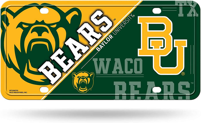 Baylor University Bears Metal Auto Tag License Plate, Split Design, 6x12 Inch