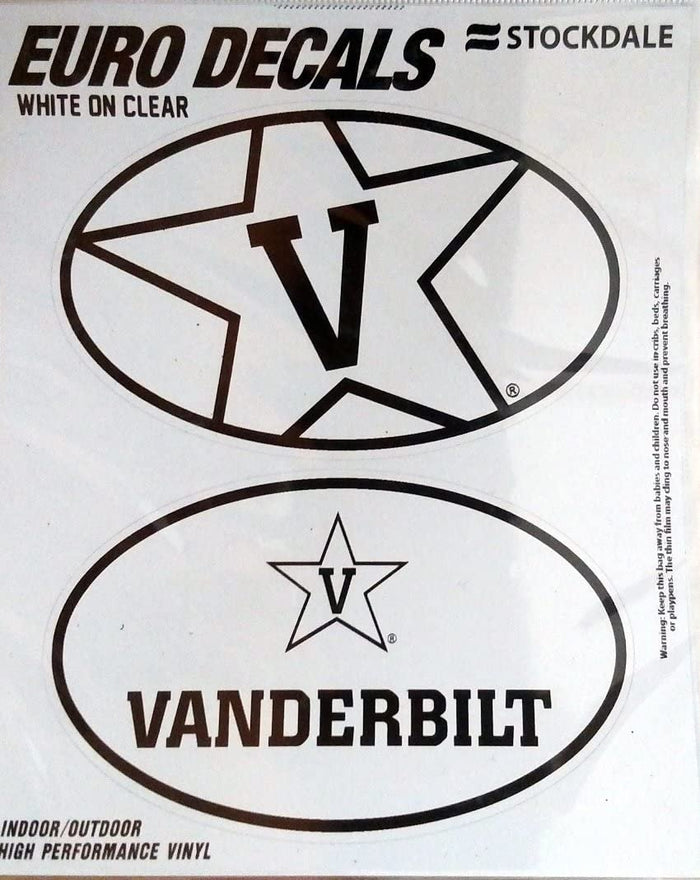 Vanderbilt University Commodores 2-Piece White and Clear Euro Decal Sticker Set, 4x2.5 Inch Each