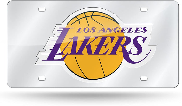 Los Angeles Lakers Premium Laser Cut Tag License Plate, Mirrored Acrylic Inlaid, 12x6 Inch