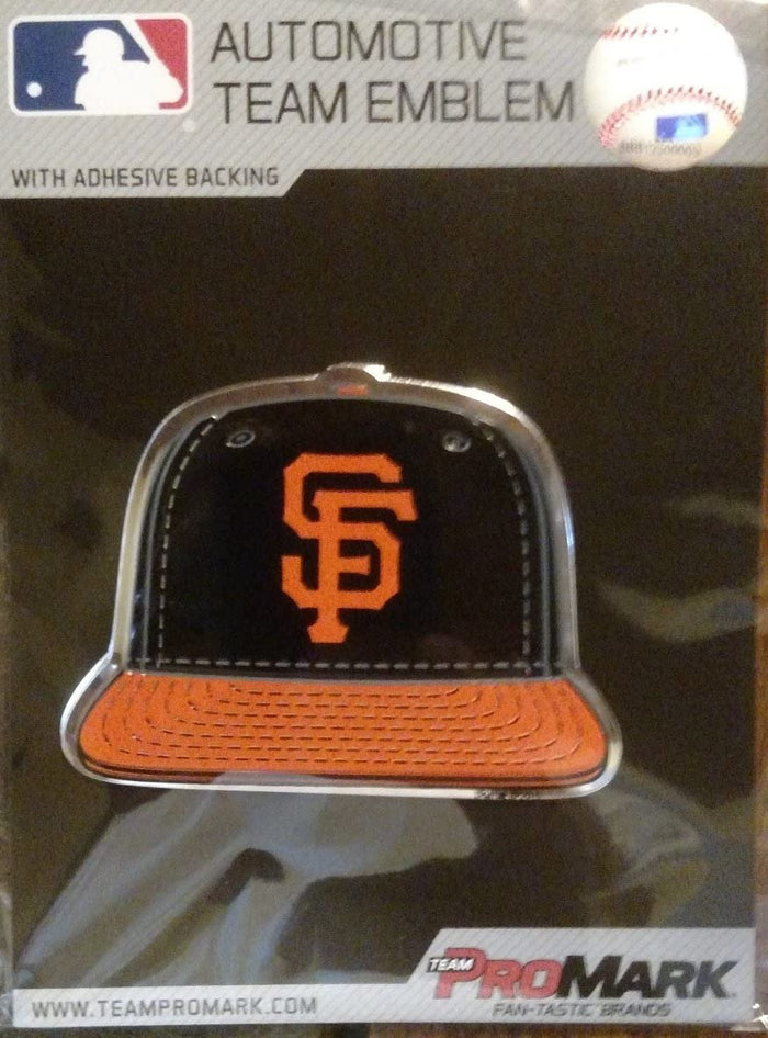 San Francisco Giants Baseball Cap Auto Emblem, Aluminum Metal, Embossed Team Color, Raised Decal Sticker, Full Adhesive Backing