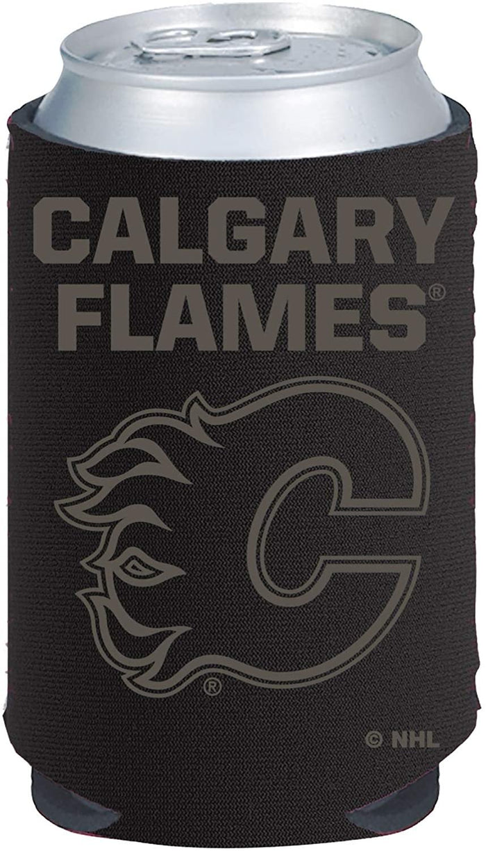 Calgary Flames Tonal Black Design 2-Pack 12oz CAN Neoprene Beverage Insulator Holder Cooler Hockey