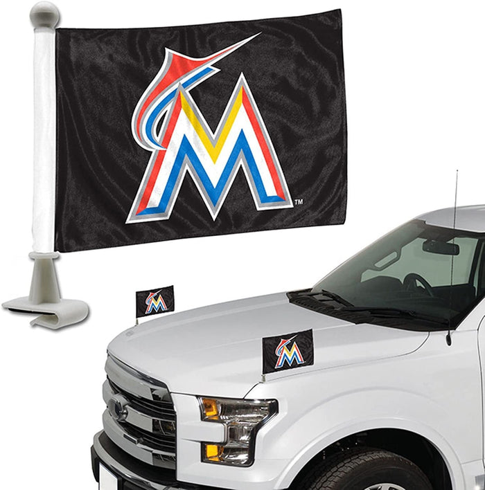 Miami Marlins Retro Logo Car Flag Set, Ambassador Style, 4x6 Inch Double Sided Flags, Set of 2