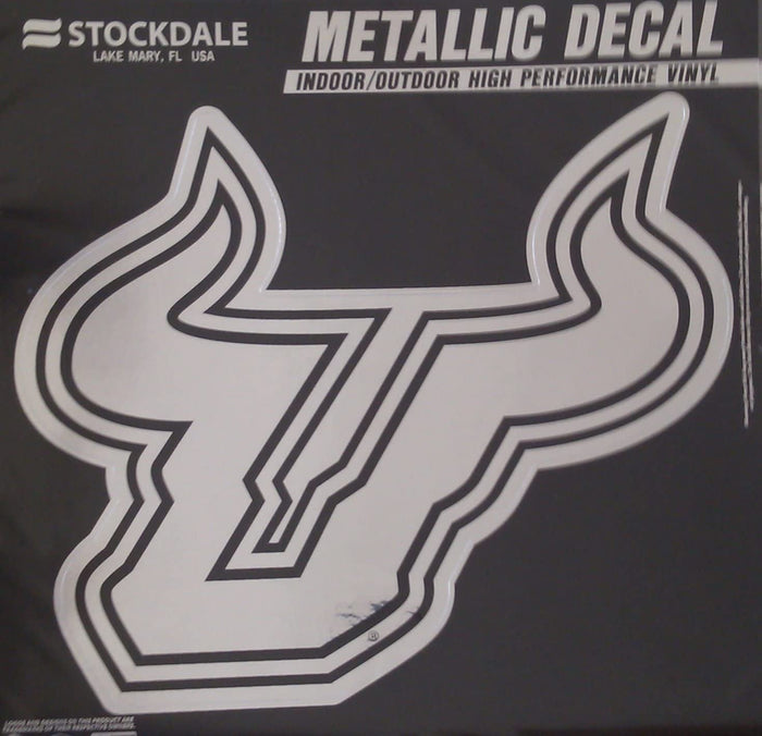 University of South Florida Bulls USF 12 Inch Decal Sticker, Metallic Chrome Shimmer Design