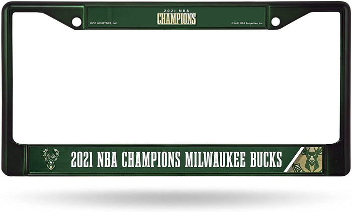 Milwaukee Bucks 2021 Champions Premium Green Metal License Plate Frame Tag Cover, 12x6 Inch
