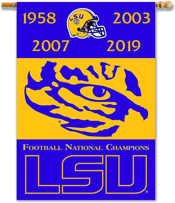 Louisiana State University Tigers LSU Championship Years Premium 2-Sided 28x40 Inch House Banner Flag, with Sleeve for Pole