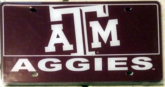 Texas A&M University Aggies Laser Tag License Plate, Mirrored Acrylic, Printed, 12x6 Inch