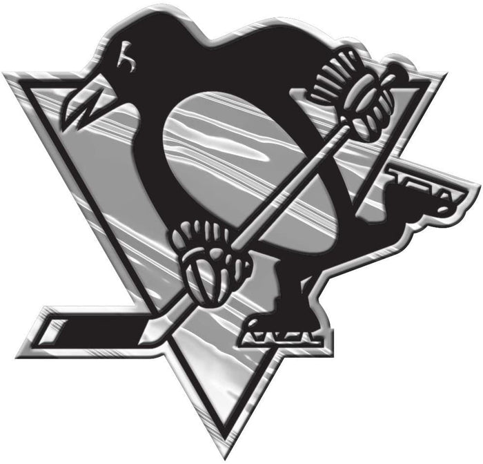 Pittsburgh Penguins Silver Chrome Color Auto Emblem Molded Raised Adhesive Tape Backing