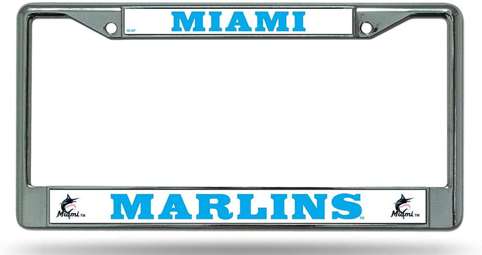 Miami Marlins Chrome Metal License Plate Frame Auto Tag Cover, 12x6 Inch