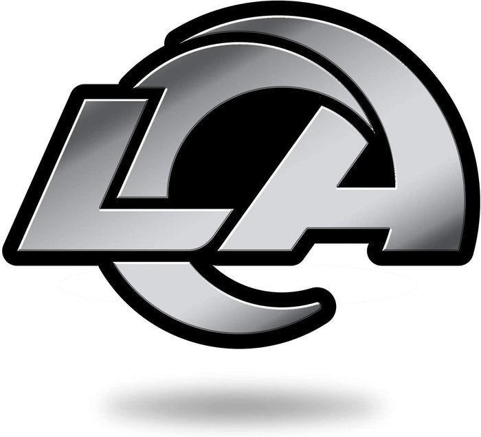 Los Angeles Rams Auto Emblem, Silver Chrome Color, Raised Molded Plastic, 3.5 Inch, Adhesive Tape Backing