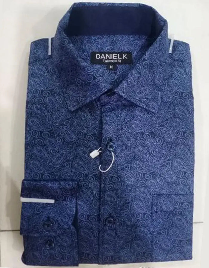 Men's Long Sleeve Paisley Dress Shirt - Navy by Boutique 23
