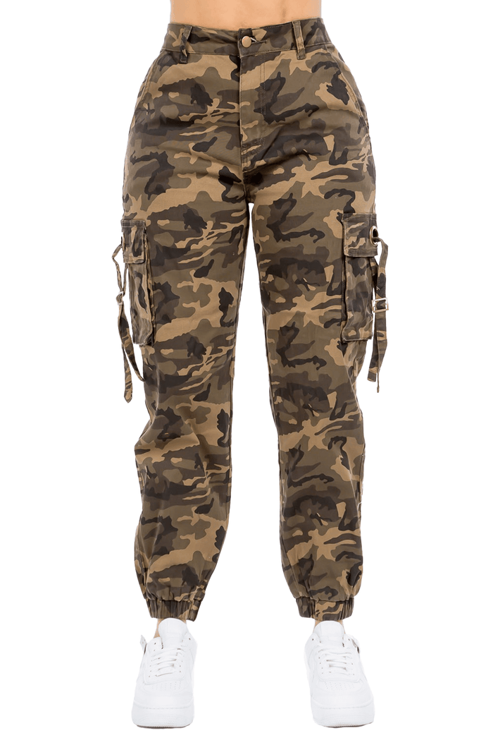 Mid Waist Camo Joggers with Utility Pockets by The House of Stylez