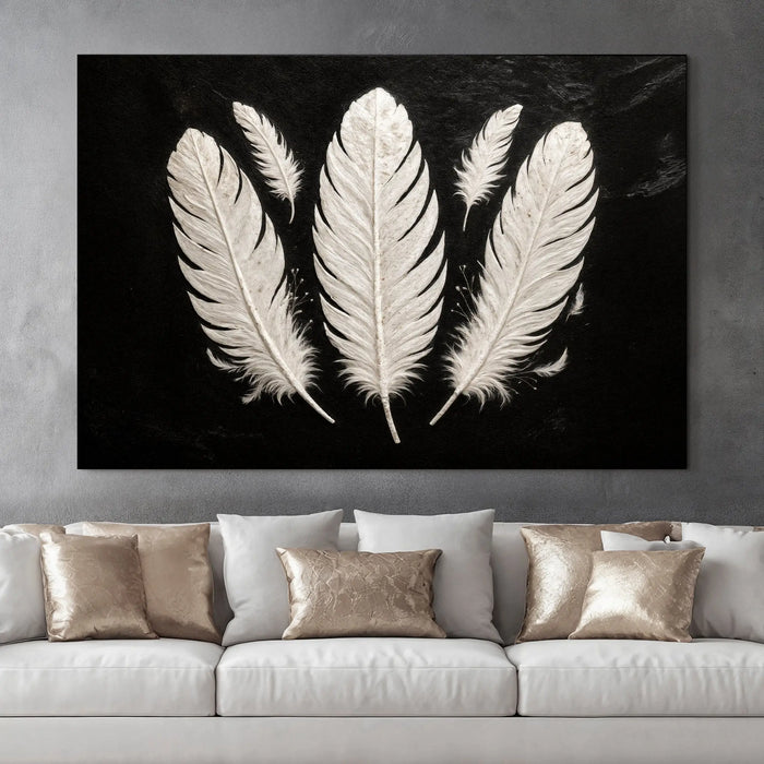 Minimalist Monochrome Feather Wall Art by Tailored Canvases