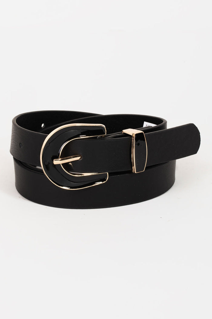Enamel Buckle Faux Leather Belt by Boutique 23