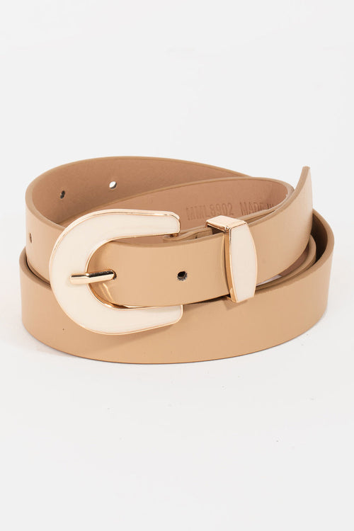 Enamel Buckle Faux Leather Belt by Boutique 23