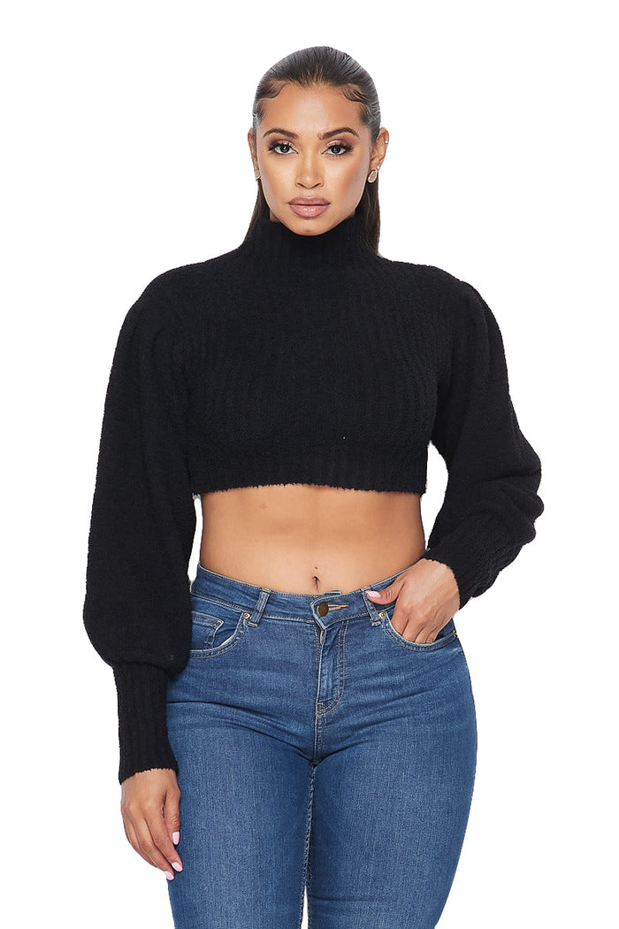 Mock Neck Cropped Sweater by The House of Stylez
