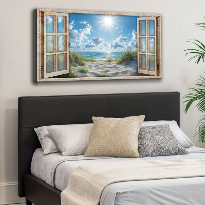 Morning Beach Window Scenery Wall Art by Tailored Canvases