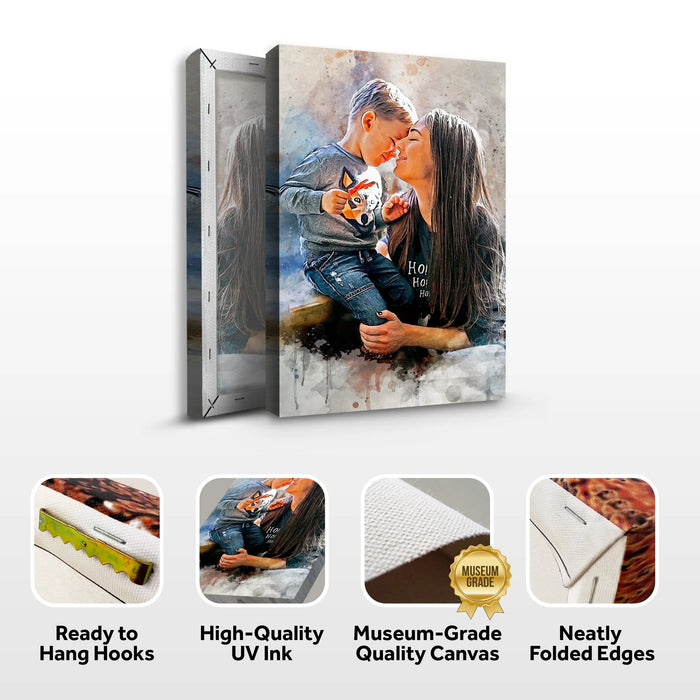 Mother And Son Watercolor Portrait Sign by Tailored Canvases
