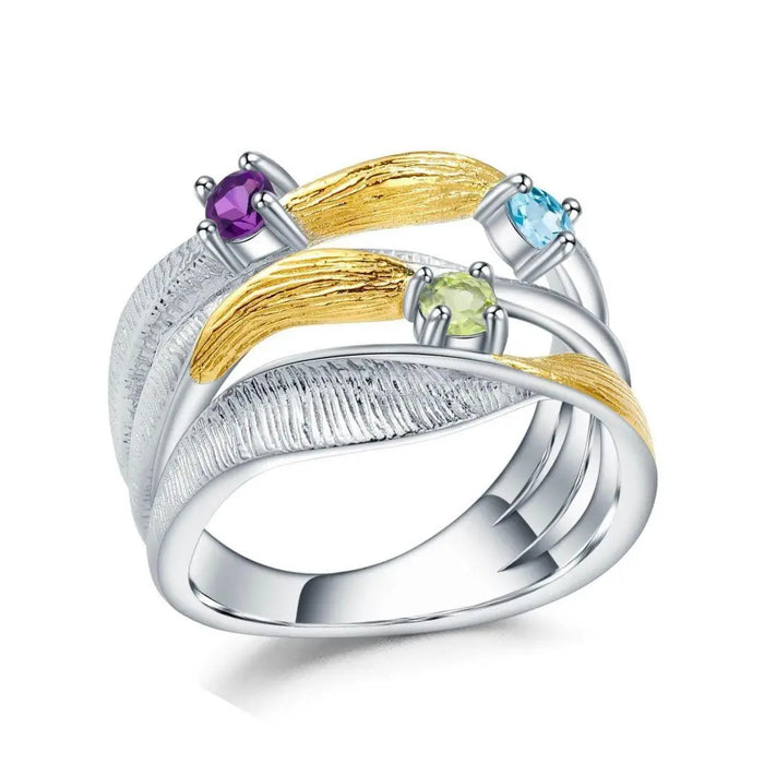 Multi Color Gold-Plated Statement Ring by Fine Color Jewels