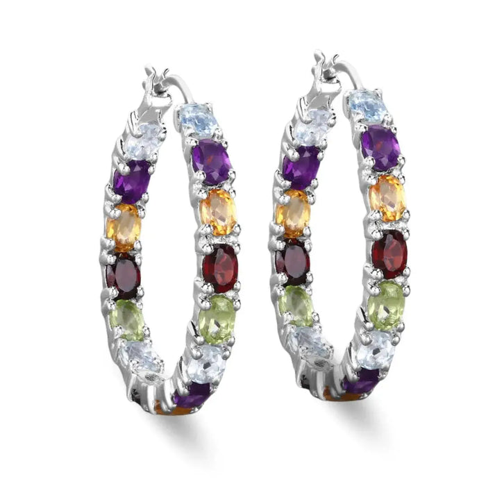 Multi Stone Hoop Earrings by Fine Color Jewels